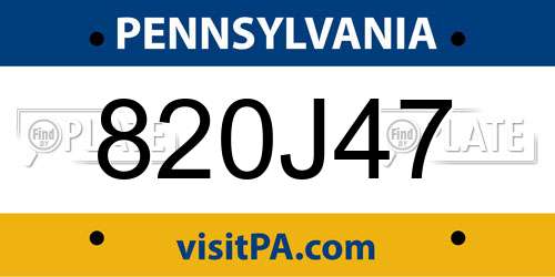 820J47 Pennsylvania License Plate