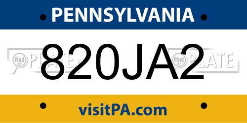 820JA2 Pennsylvania License Plate