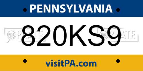 820KS9 Pennsylvania License Plate