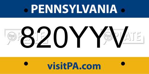 820YYV Pennsylvania License Plate