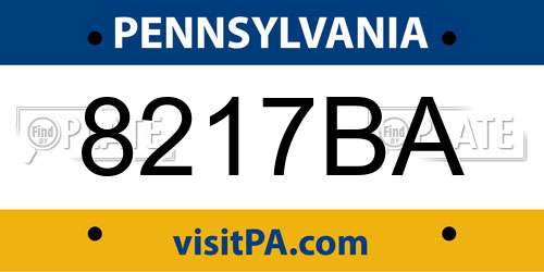 8217BA Pennsylvania License Plate