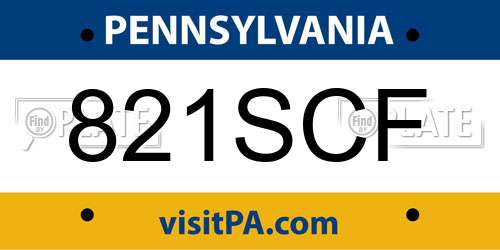 821SCF Pennsylvania License Plate