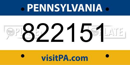 822151 Pennsylvania License Plate