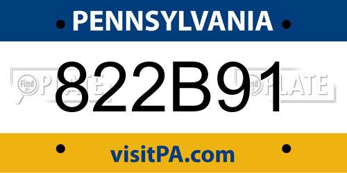 822B91 Pennsylvania License Plate
