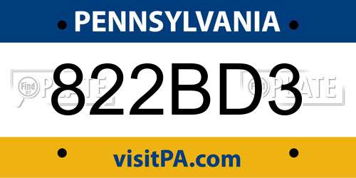 822BD3 Pennsylvania License Plate