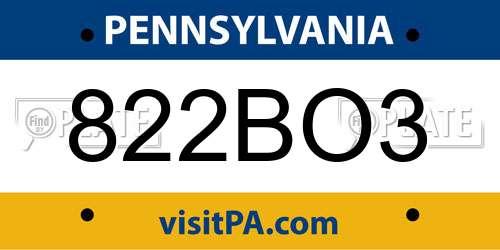 822BO3 Pennsylvania License Plate