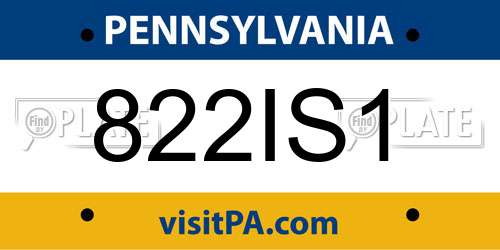 822IS1 Pennsylvania License Plate