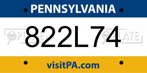 822L74 Pennsylvania License Plate