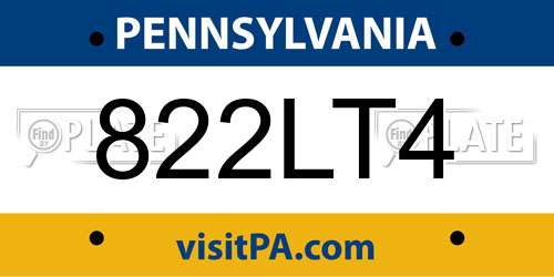 822LT4 Pennsylvania License Plate