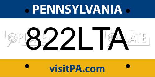 822LTA Pennsylvania License Plate