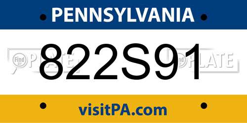 822S91 Pennsylvania License Plate