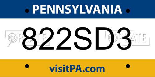 822SD3 Pennsylvania License Plate