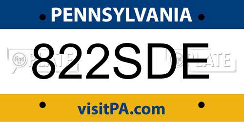 822SDE Pennsylvania License Plate