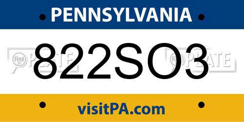 822SO3 Pennsylvania License Plate