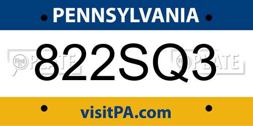 822SQ3 Pennsylvania License Plate
