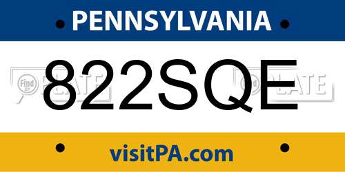 822SQE Pennsylvania License Plate