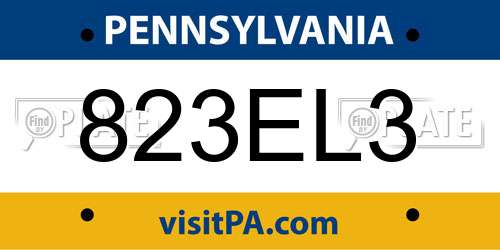 823EL3 Pennsylvania License Plate