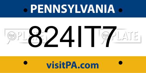 824IT7 Pennsylvania License Plate