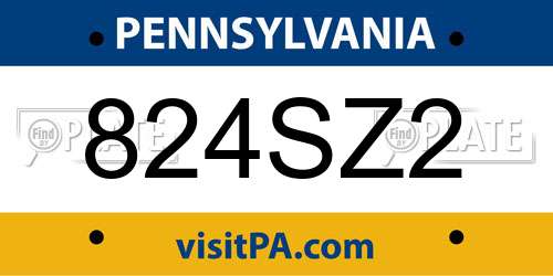 824SZ2 Pennsylvania License Plate