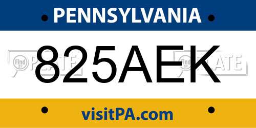 825AEK Pennsylvania License Plate