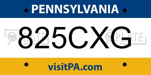 825CXG Pennsylvania License Plate