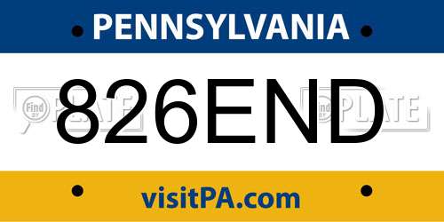 826END Pennsylvania License Plate