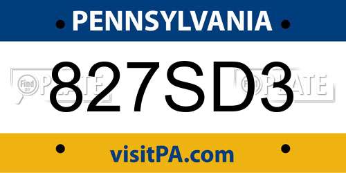 827SD3 Pennsylvania License Plate