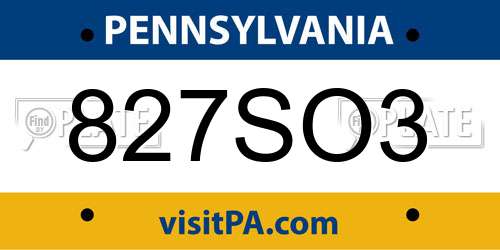 827SO3 Pennsylvania License Plate
