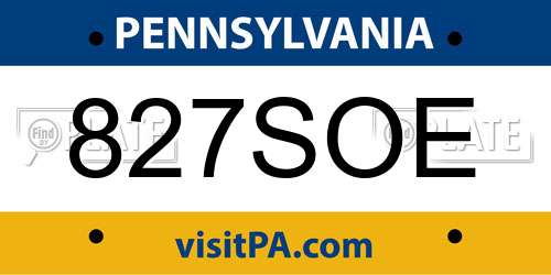 827SOE Pennsylvania License Plate