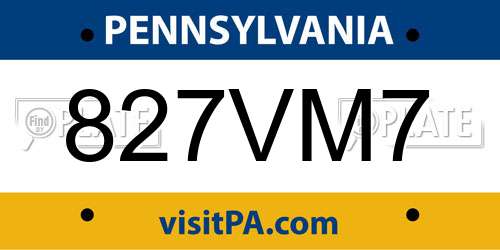 827VM7 Pennsylvania License Plate