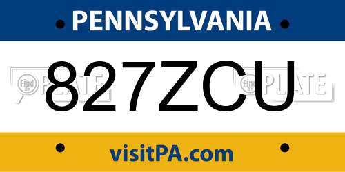 827ZCU Pennsylvania License Plate