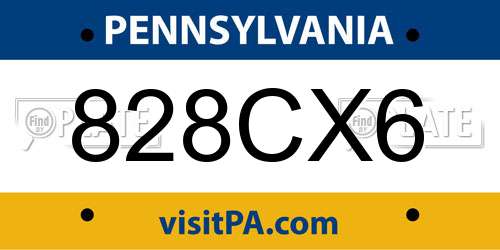 828CX6 Pennsylvania License Plate