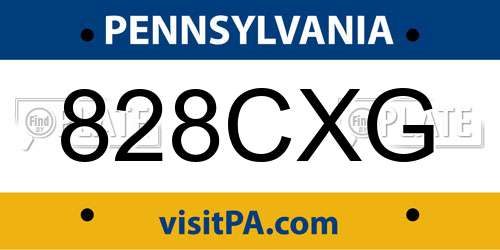 828CXG Pennsylvania License Plate