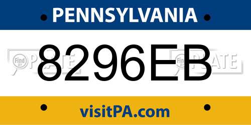 8296EB Pennsylvania License Plate