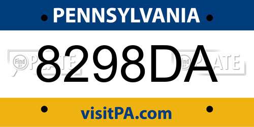 8298DA Pennsylvania License Plate