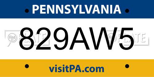 829AW5 Pennsylvania License Plate