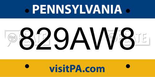 829AW8 Pennsylvania License Plate