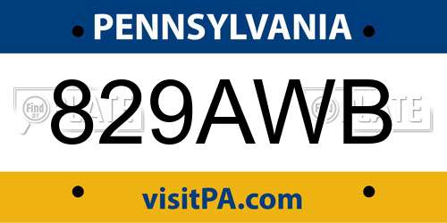 829AWB Pennsylvania License Plate