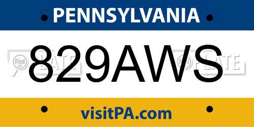 829AWS Pennsylvania License Plate