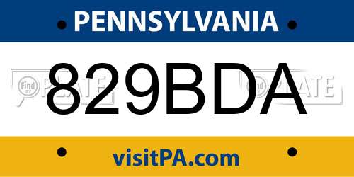 829BDA Pennsylvania License Plate