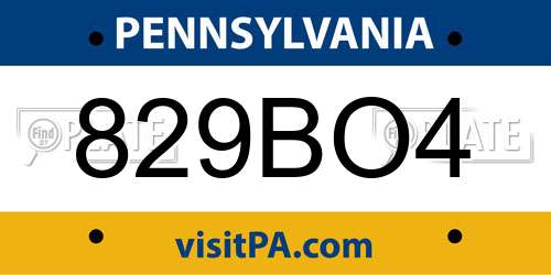 829BO4 Pennsylvania License Plate