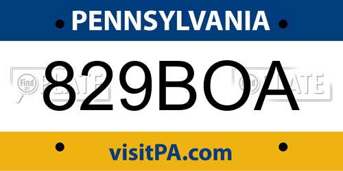 829BOA Pennsylvania License Plate