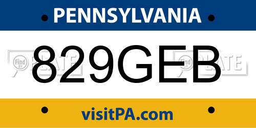 829GEB Pennsylvania License Plate