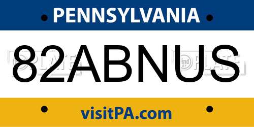 82ABNUS Pennsylvania License Plate