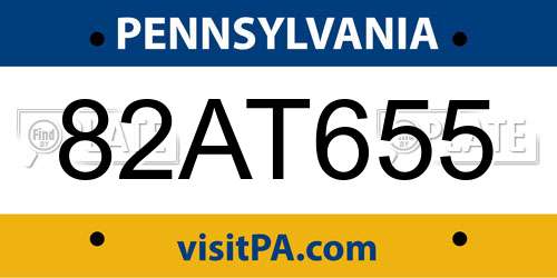 82AT655 Pennsylvania License Plate