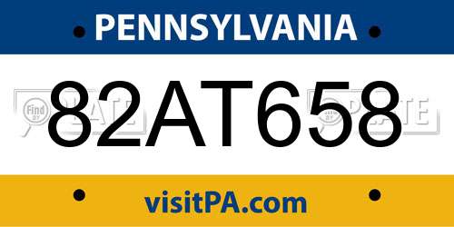 82AT658 Pennsylvania License Plate