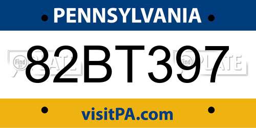 82BT397 Pennsylvania License Plate