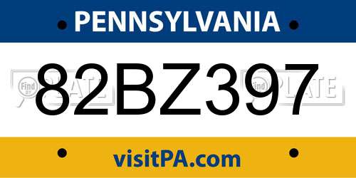 82BZ397 Pennsylvania License Plate