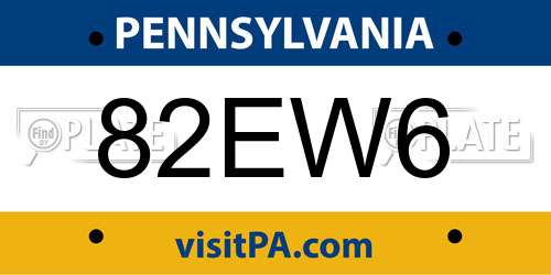 82EW6 Pennsylvania License Plate