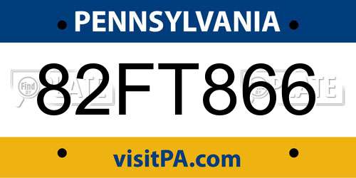 82FT866 Pennsylvania License Plate